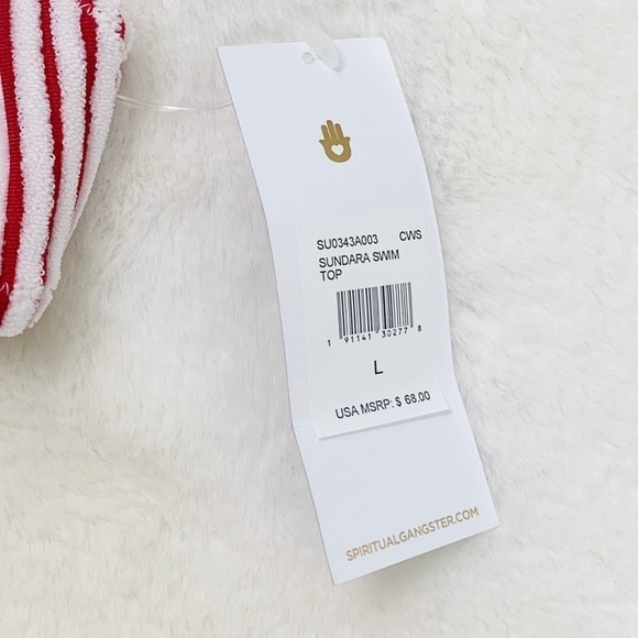 NWT Spiritual Gangster Ribbed Striped Bikini Swim Top In Red & White - Picture 6 of 8